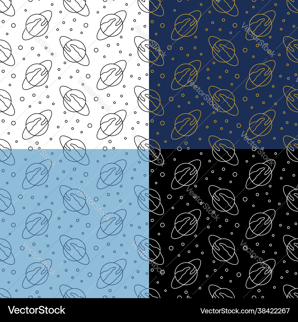Set seamless patterns with planet saturn icon Set seamless patterns with planet saturn icon vector image