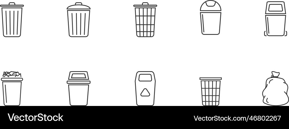 Trash bin set simple line icons can icon Trash bin set simple line icons can icon vector image