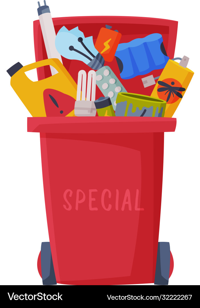 Waste sorting red trash can with sorted Waste sorting red trash can with sorted vector image