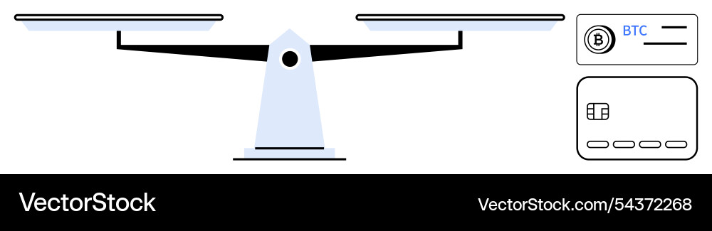 Balancing scale with bitcoin symbol and credit Vector Image