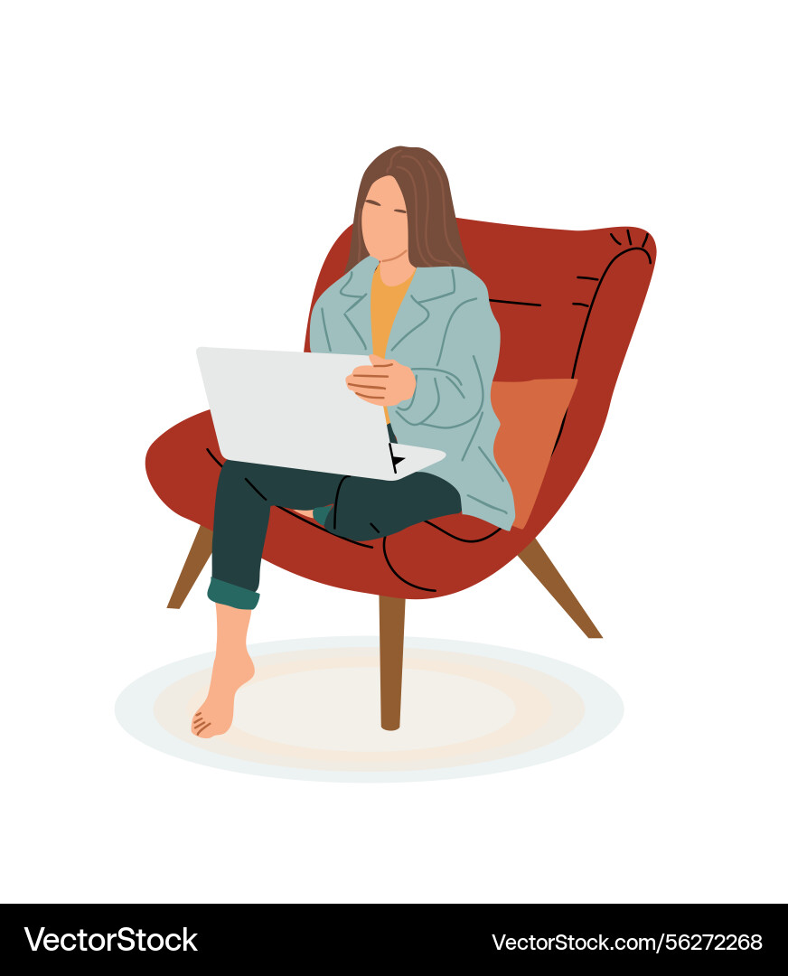 Business woman sitting in armchair with laptop Business woman sitting in armchair with laptop vector image