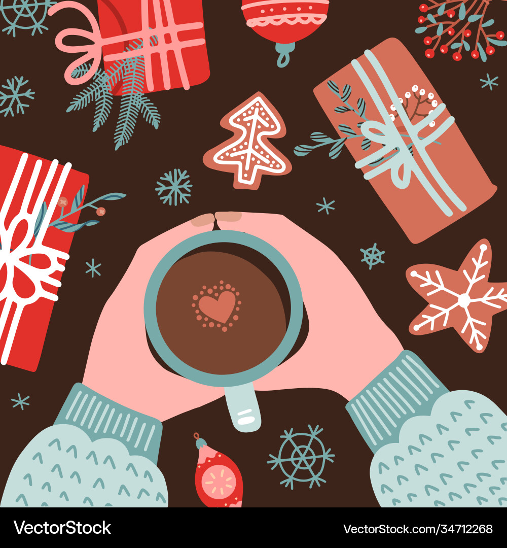 Christmas and new year cozy composition with human Christmas and new year cozy composition with human vector image