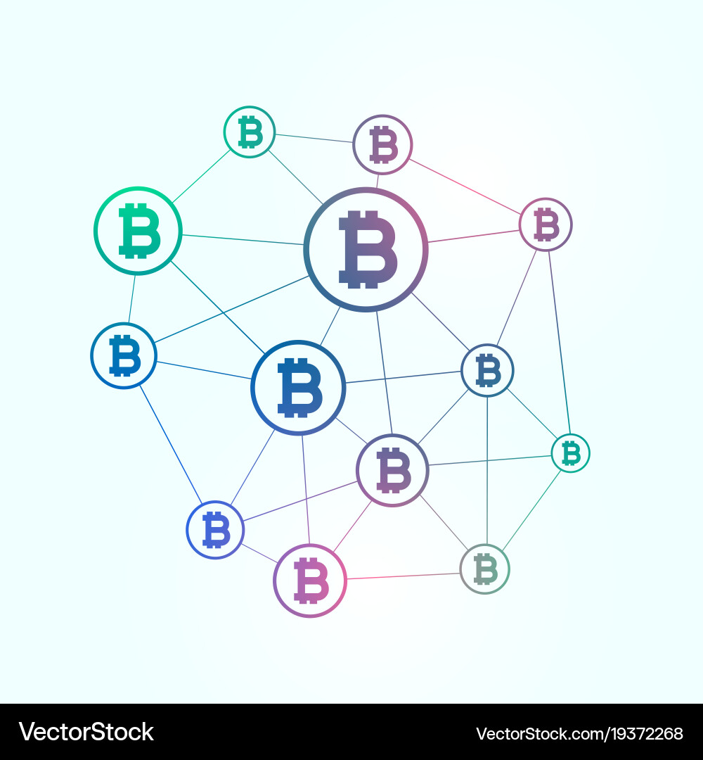Network of blockchain bitcoins background Vector Image