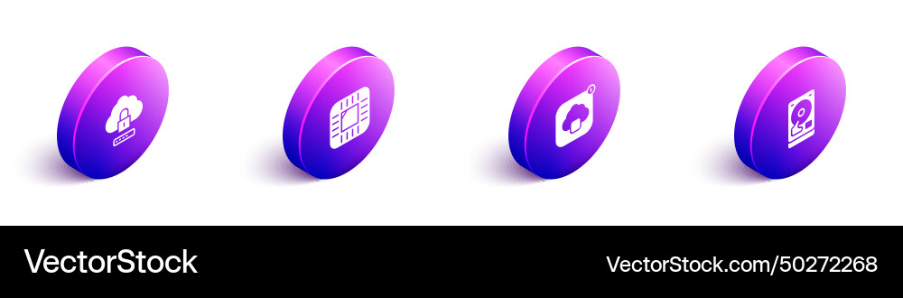 Set isometric cloud computing lock processor Set isometric cloud computing lock processor vector image