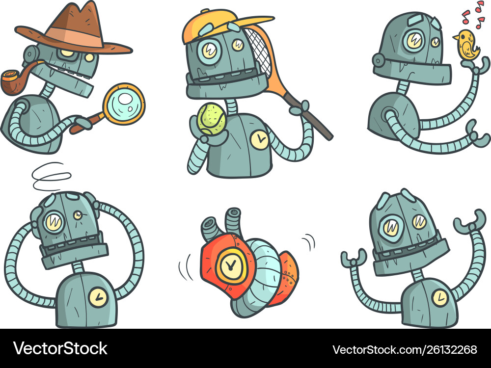Set with metal robot different emotions Vector Image