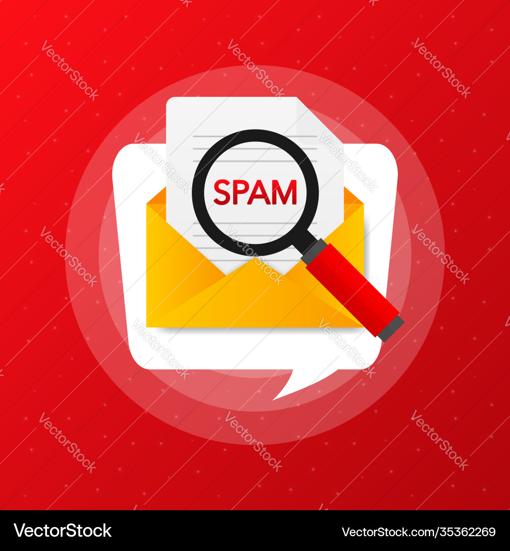 Magnifying glass over letter in flat style spam Magnifying glass over letter in flat style spam vector image