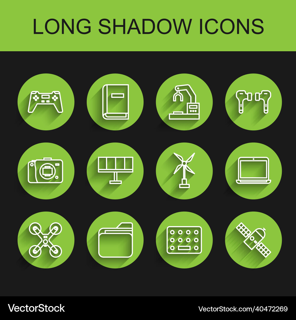 Set line drone flying document folder gamepad Set line drone flying document folder gamepad vector image