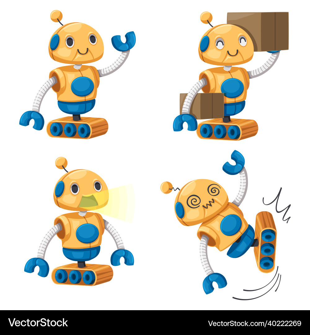 Set of android character robot cartoon style Set of android character robot cartoon style vector image