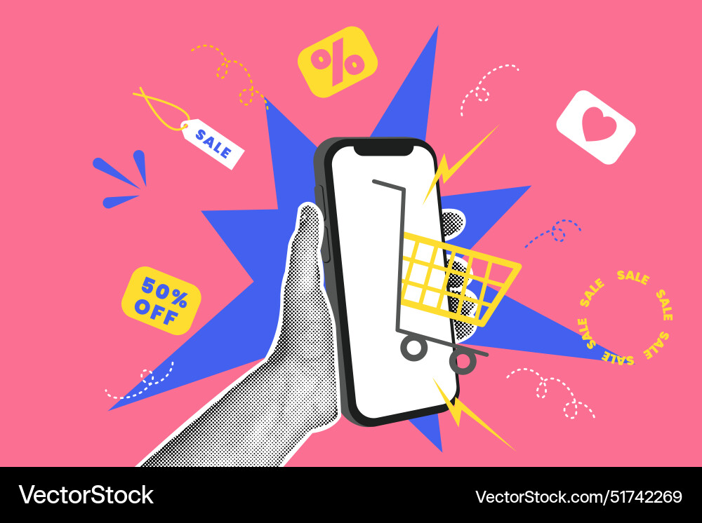 Trendy Halftons Collage Business Konzept online Trendy Halftons Collage Business Konzept online vektorbild