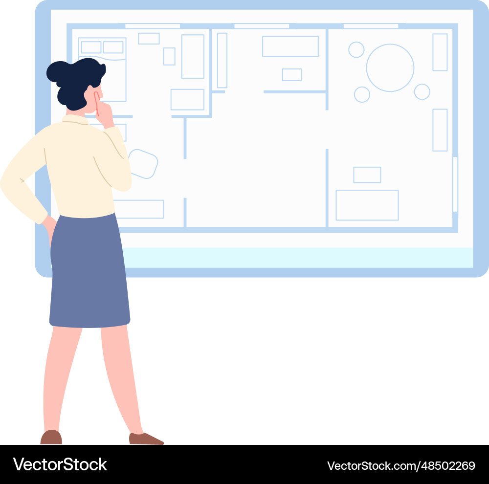 Woman work with apartment blueprint female Woman work with apartment blueprint female vector image