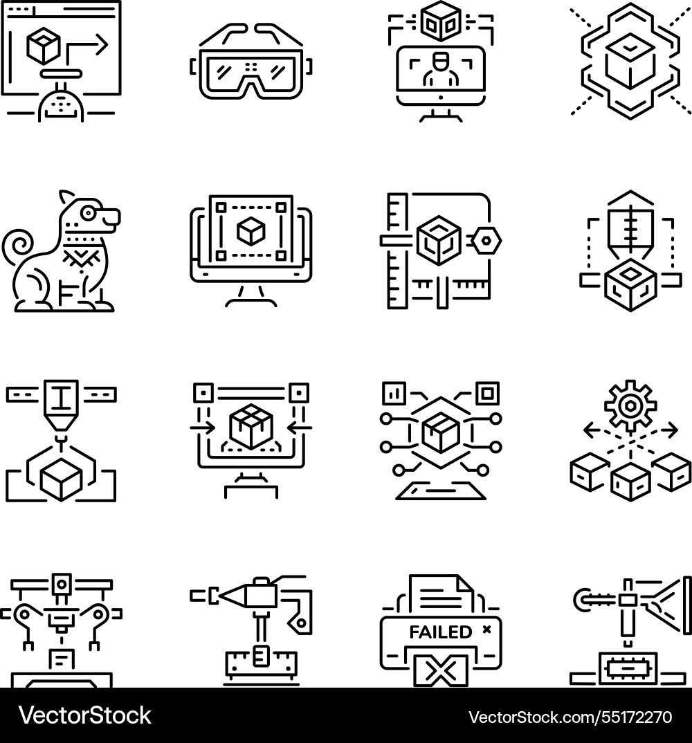 3d prototyping and printing linear style icons Vector Image