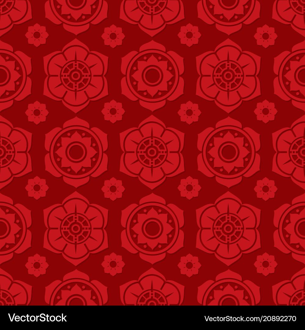 Asian Floral Pattern - Red & Black Vector Image