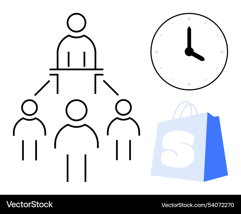 Business team hierarchy with clock and shopping vector image