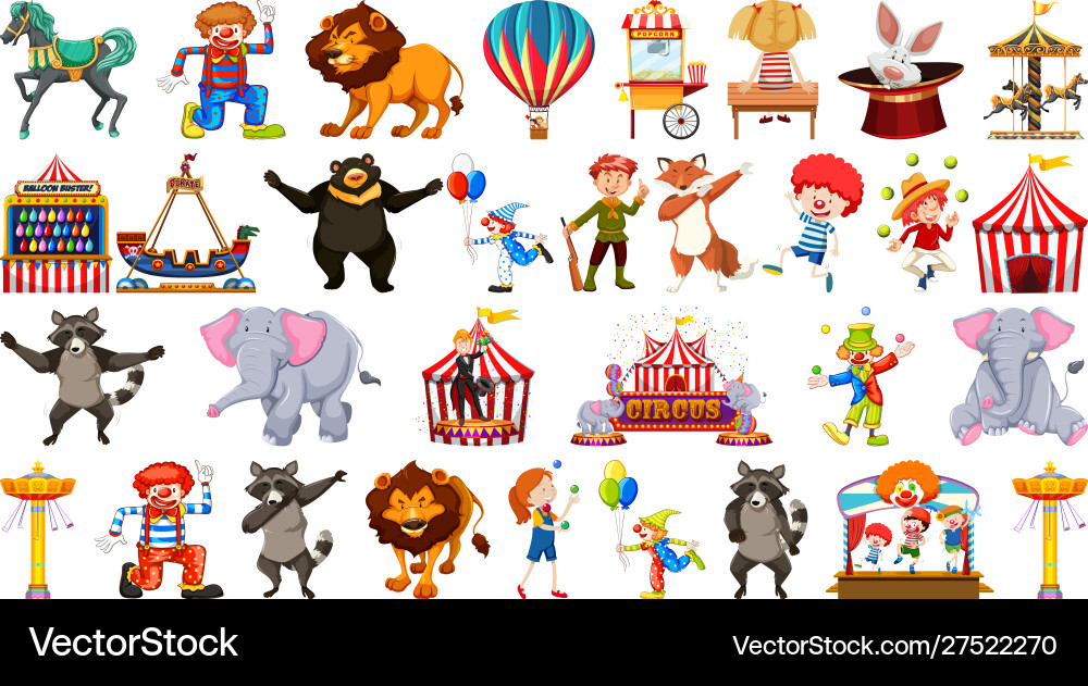Collection many different circus animals rides Collection many different circus animals rides vector image