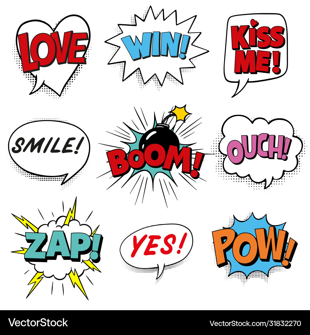 Comic speech bubbles with exclamations superhero Comic speech bubbles with exclamations superhero vector image