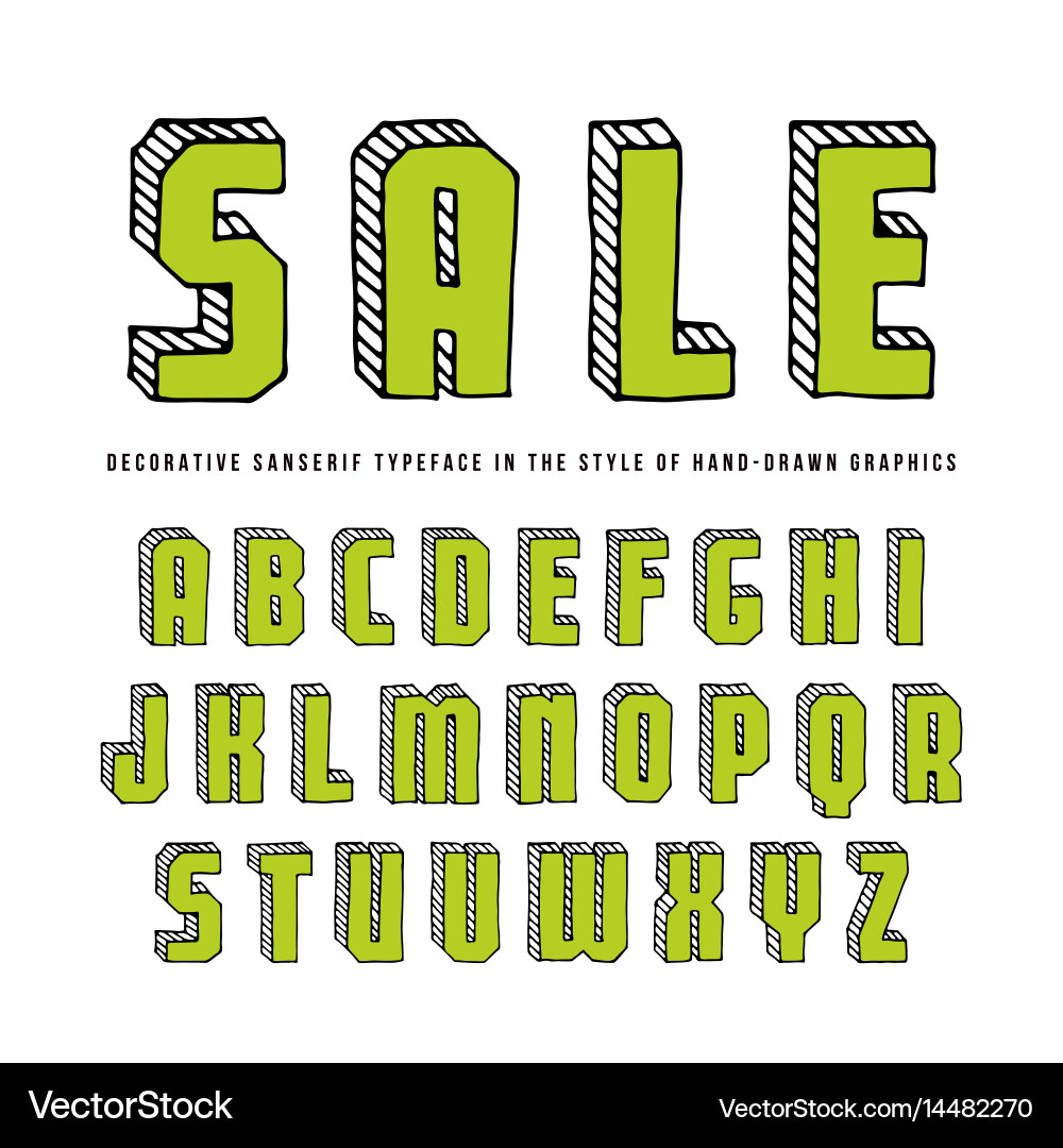 Decorative rectangular sanserif bulk font vector image