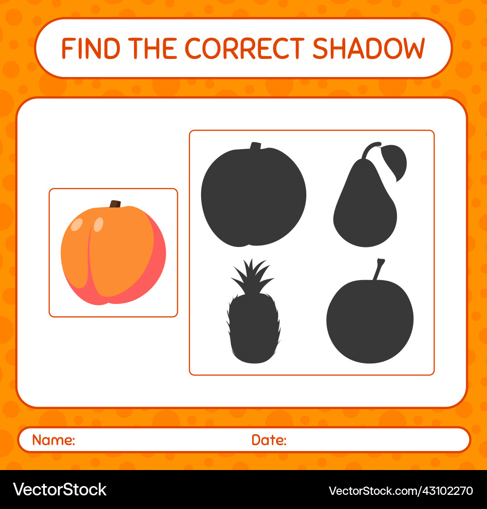 Find the correct shadows game with peach Find the correct shadows game with peach vector image
