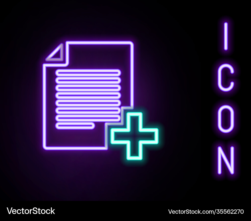 Glowing neon line add new file icon isolated Glowing neon line add new file icon isolated vector image