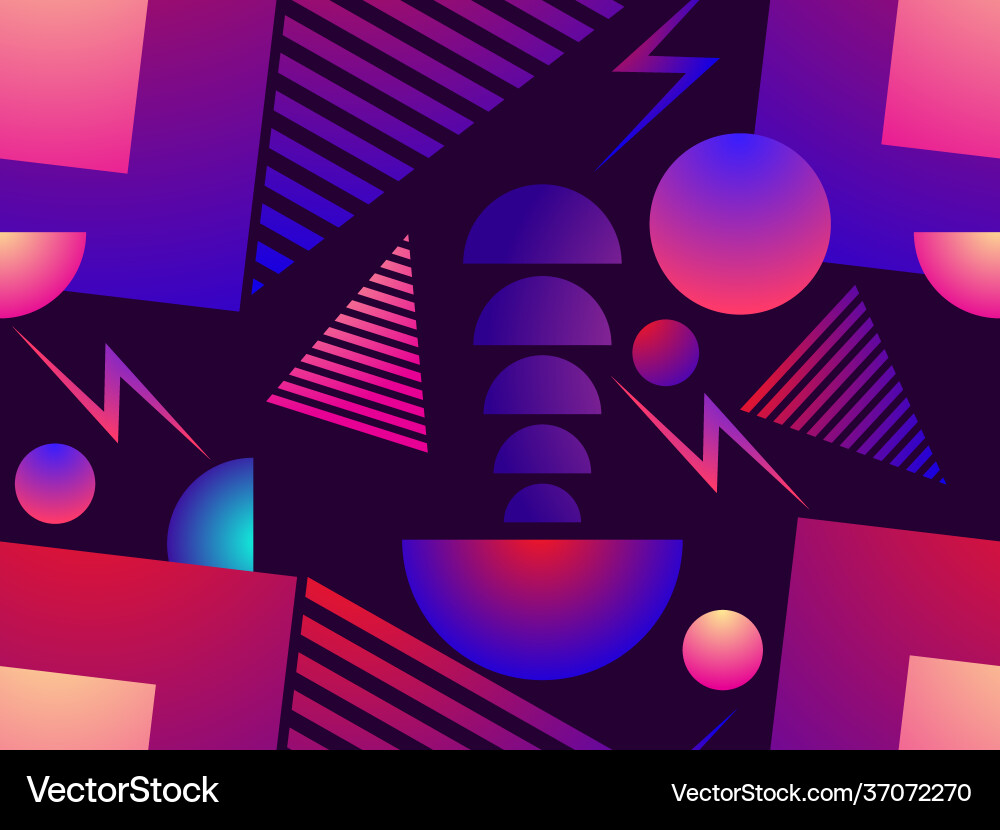 Gradient geometric seamless pattern in 80s style Gradient geometric seamless pattern in 80s style vector image