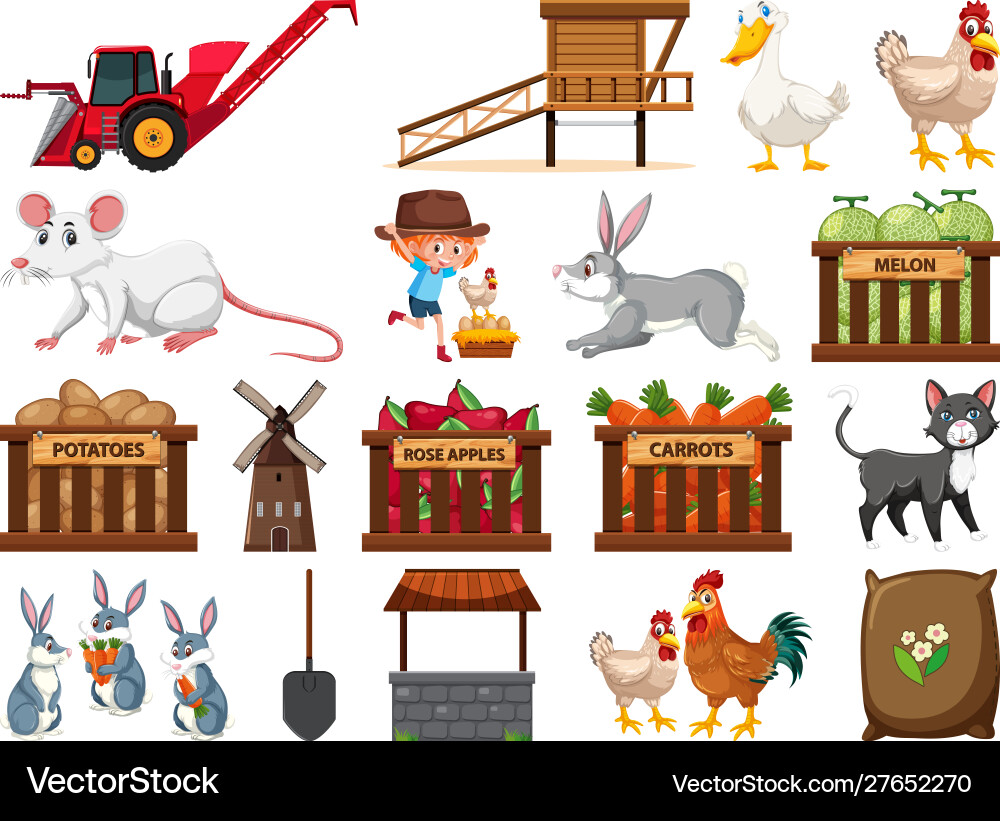 Large set isolated farm objects Large set isolated farm objects vector image