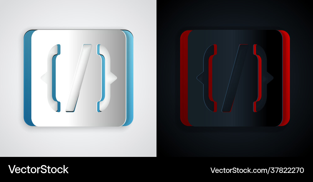 Paper cut programming language syntax icon Paper cut programming language syntax icon vector image