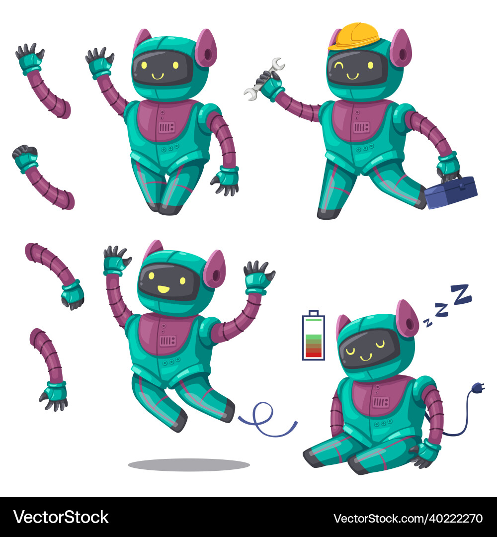 Set of android character robot cartoon style Set of android character robot cartoon style vector image