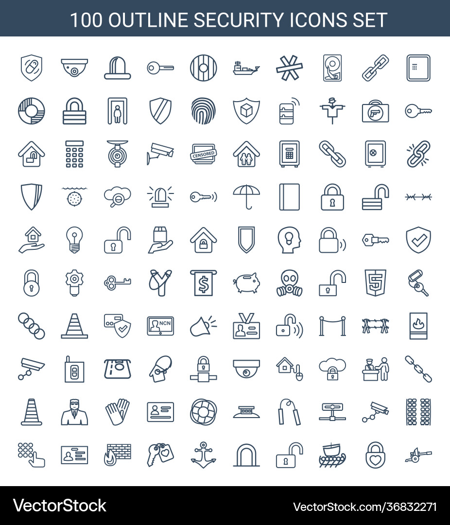 100 security icons Royalty Free Vector Image - VectorStock