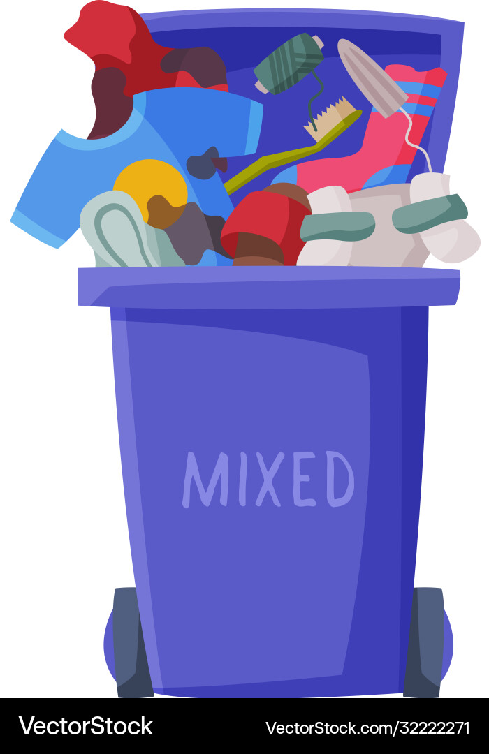 Blue trash can with mixed garbage segregation Blue trash can with mixed garbage segregation vector image