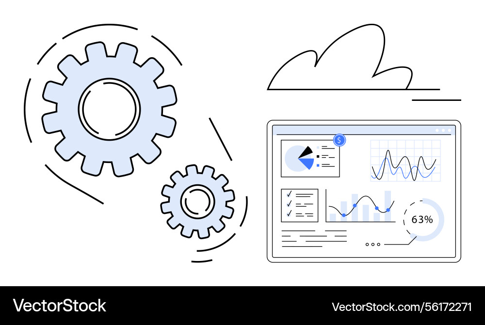 Cloud-based data analysis with gears representing Cloud-based data analysis with gears representing vector image