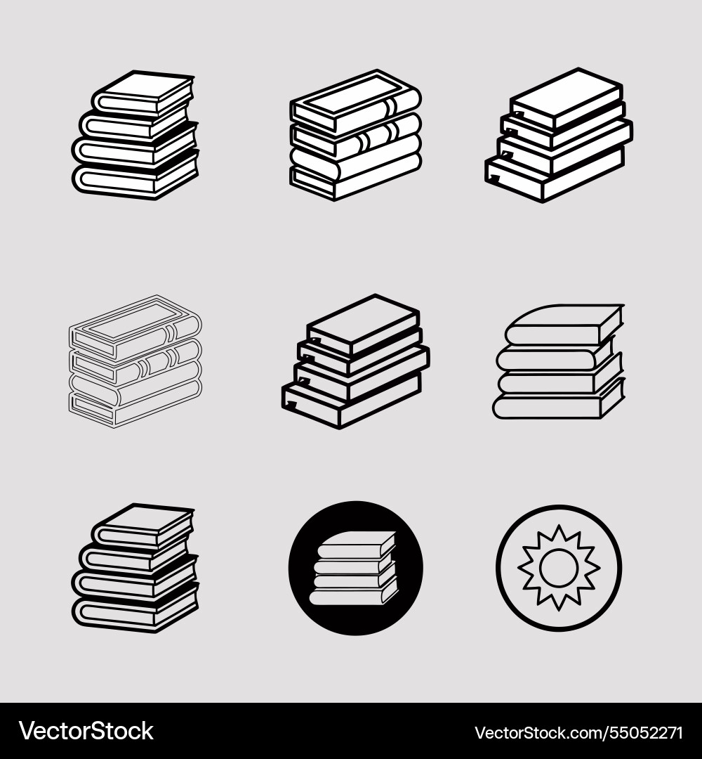 Collection of book stacks in different styles Vector Image