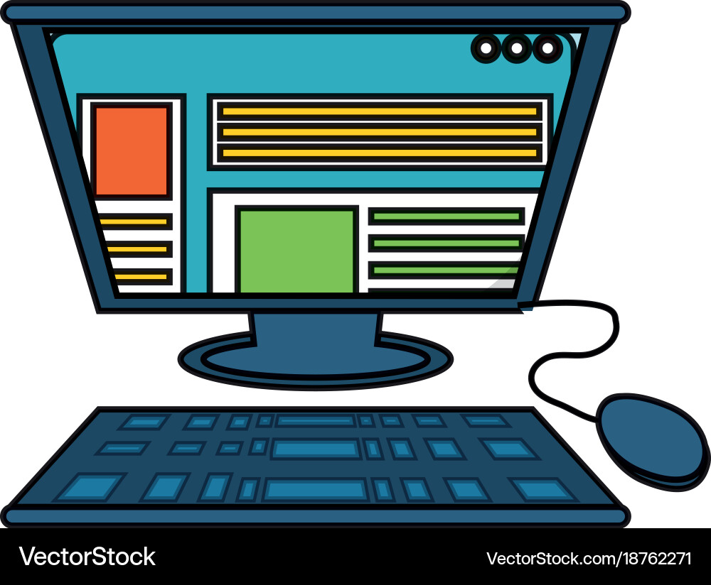 Computer with keyboard and mouse icon vector image
