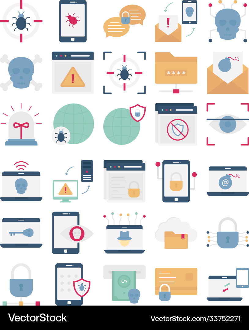 Cyber crime and hacking isolated icons set Cyber crime and hacking isolated icons set vector image
