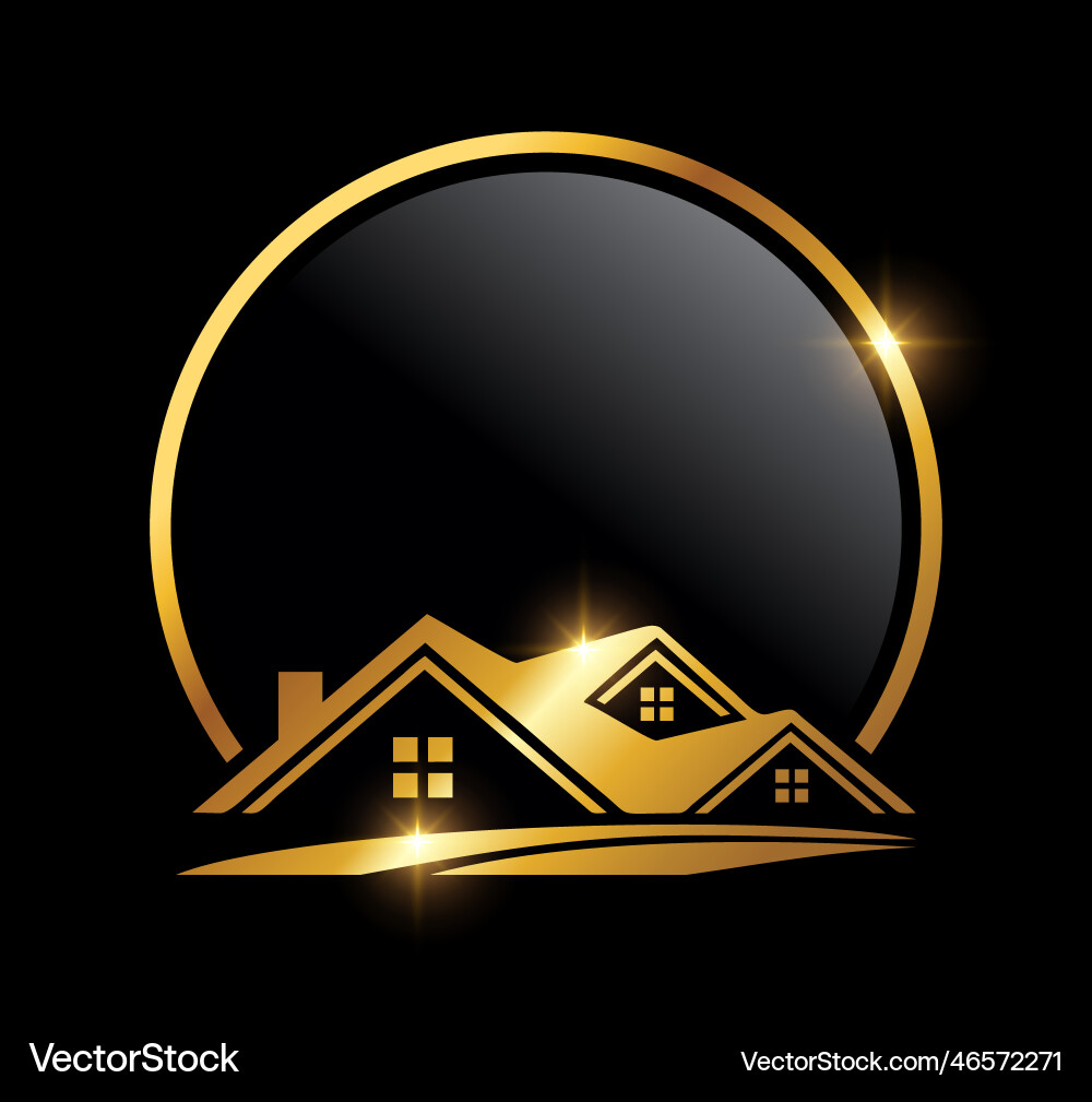 Golden circle home logo icon Royalty Free Vector Image