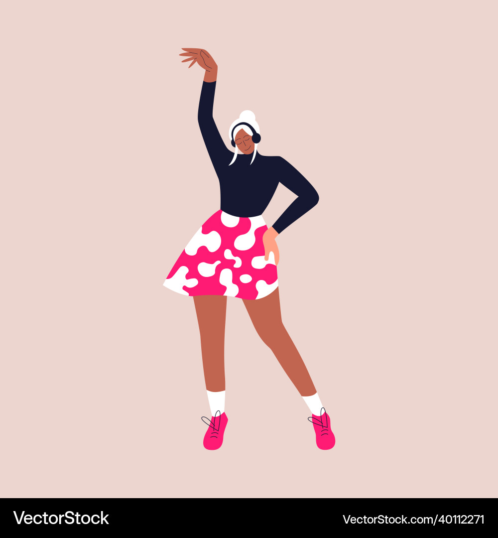 Happy black woman in a skirt dance to the music Happy black woman in a skirt dance to the music vector image