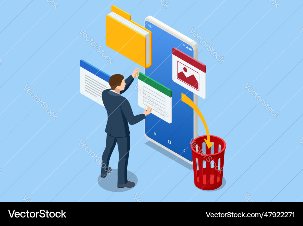 Isometric inbox organisation and clean-up spam Isometric inbox organisation and clean-up spam vector image