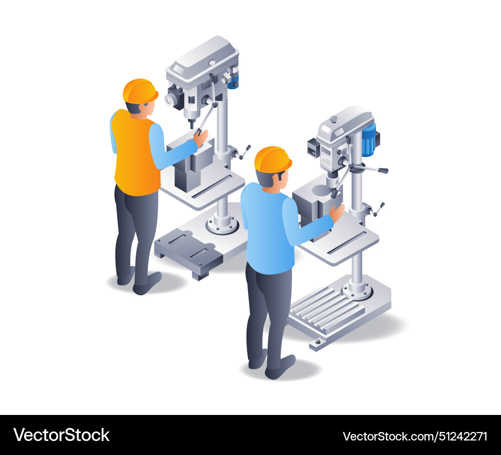 Manual drilling machine operator flat isometric Vector Image