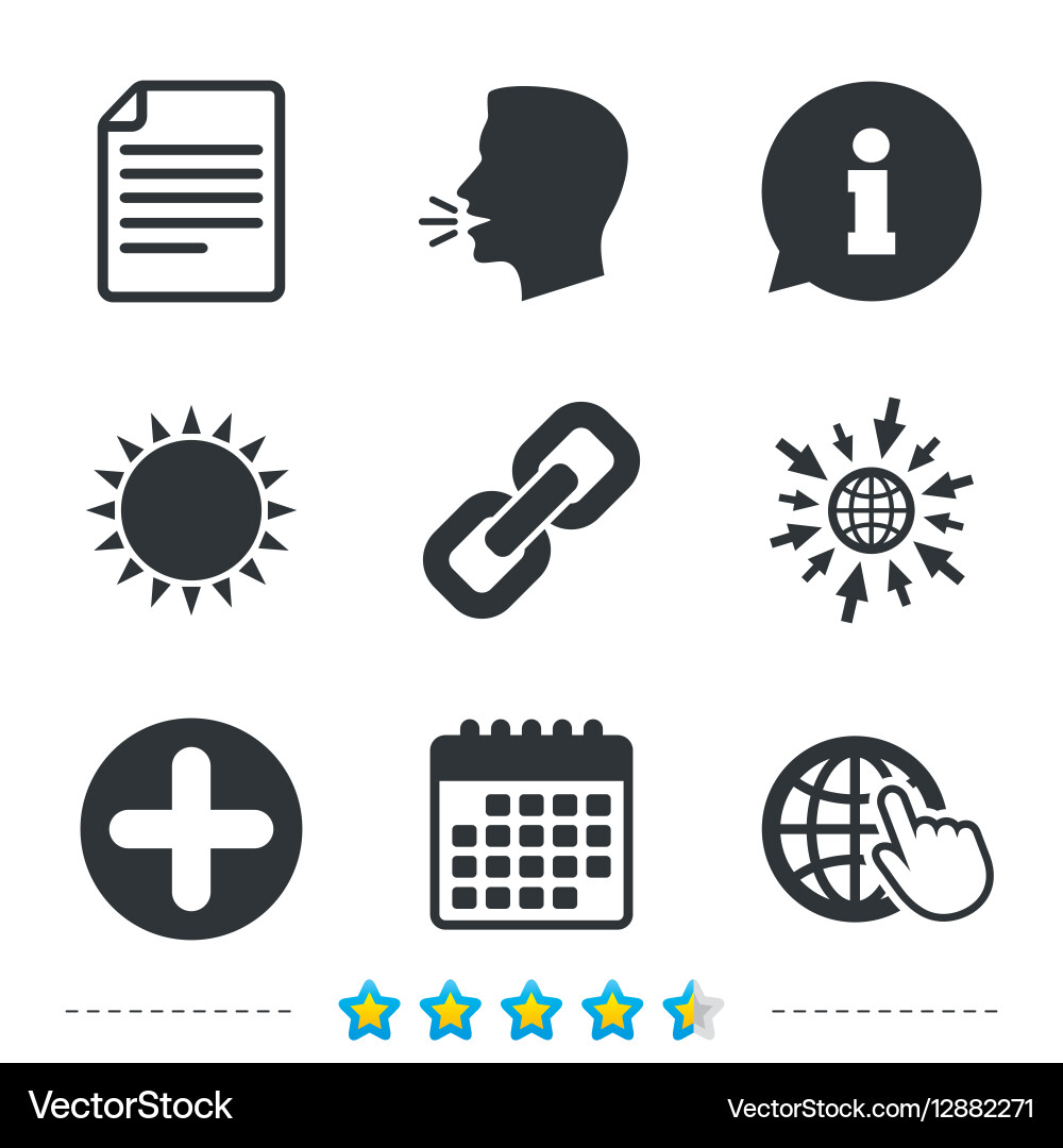 Plus circle and hyperlink signs file globe vector image