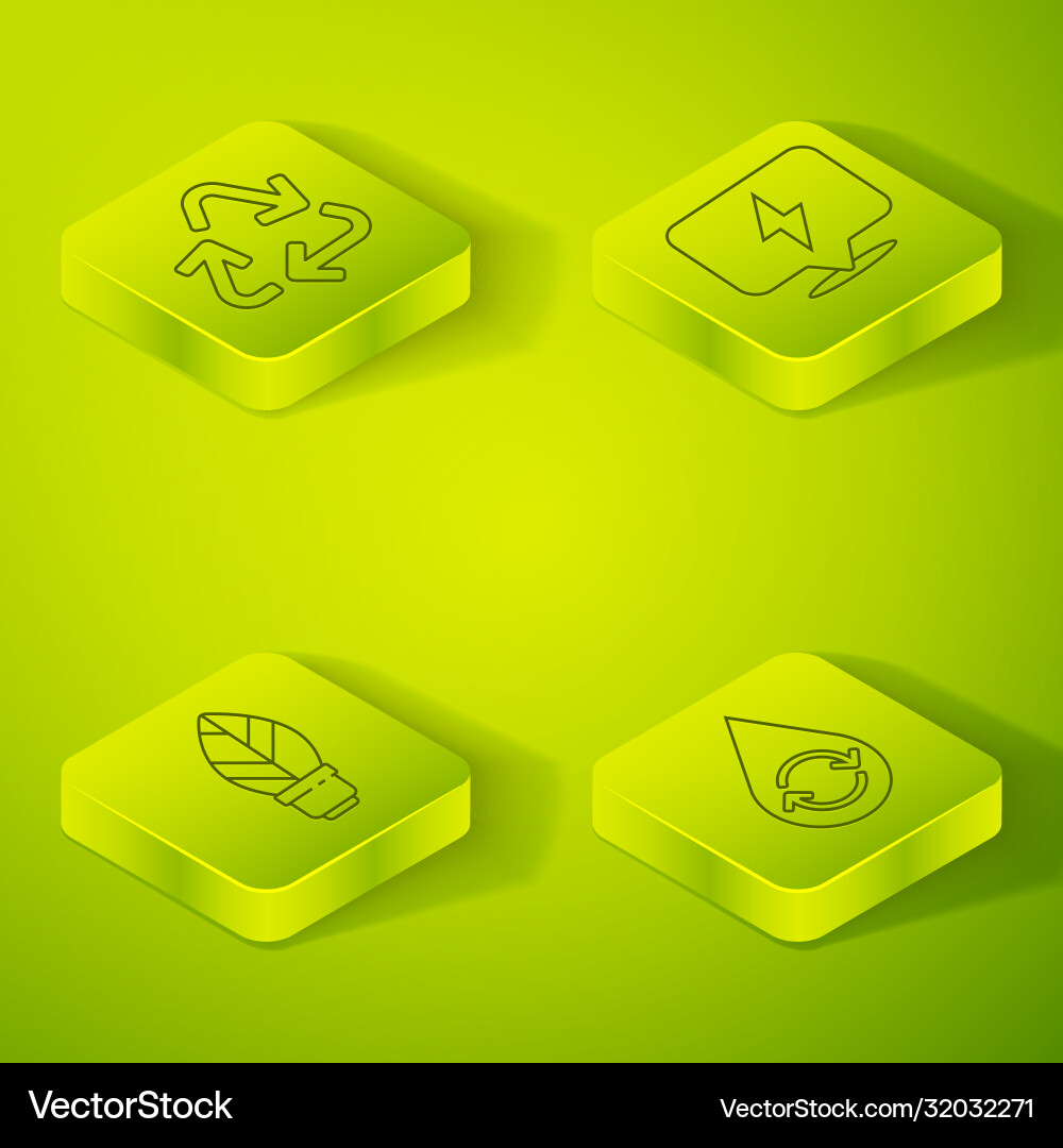 Set isometric lightning bolt light bulb with leaf Set isometric lightning bolt light bulb with leaf vector image