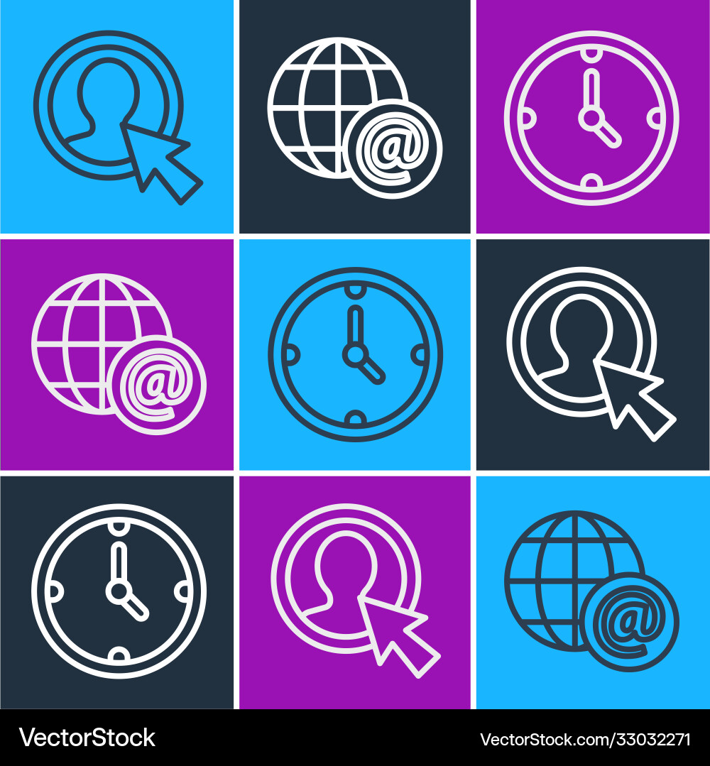 Set line create account screen clock and earth Set line create account screen clock and earth vector image