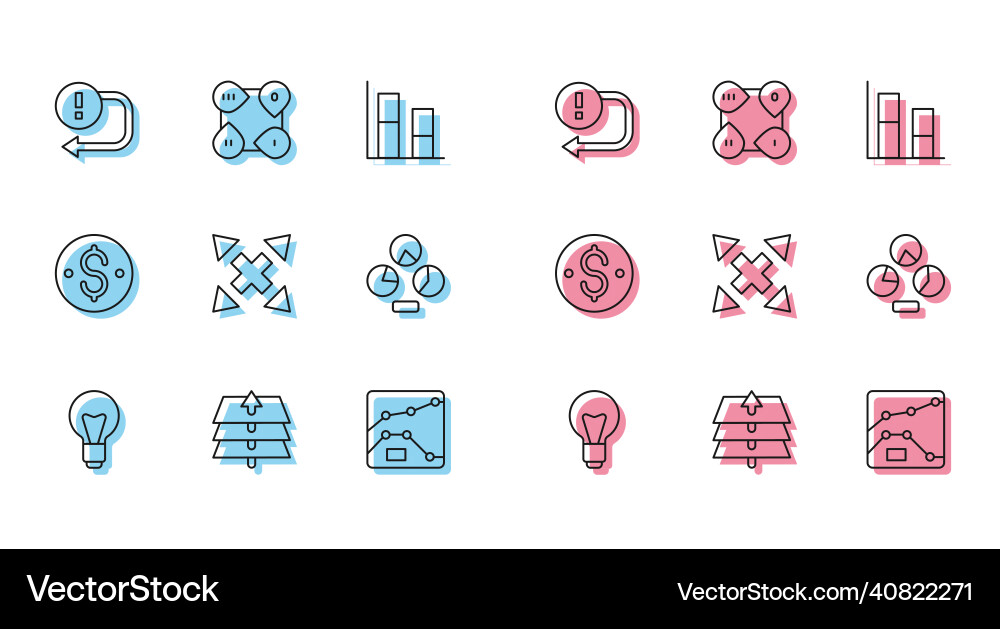 Set line light bulb layers arrow graph chart Set line light bulb layers arrow graph chart vector image