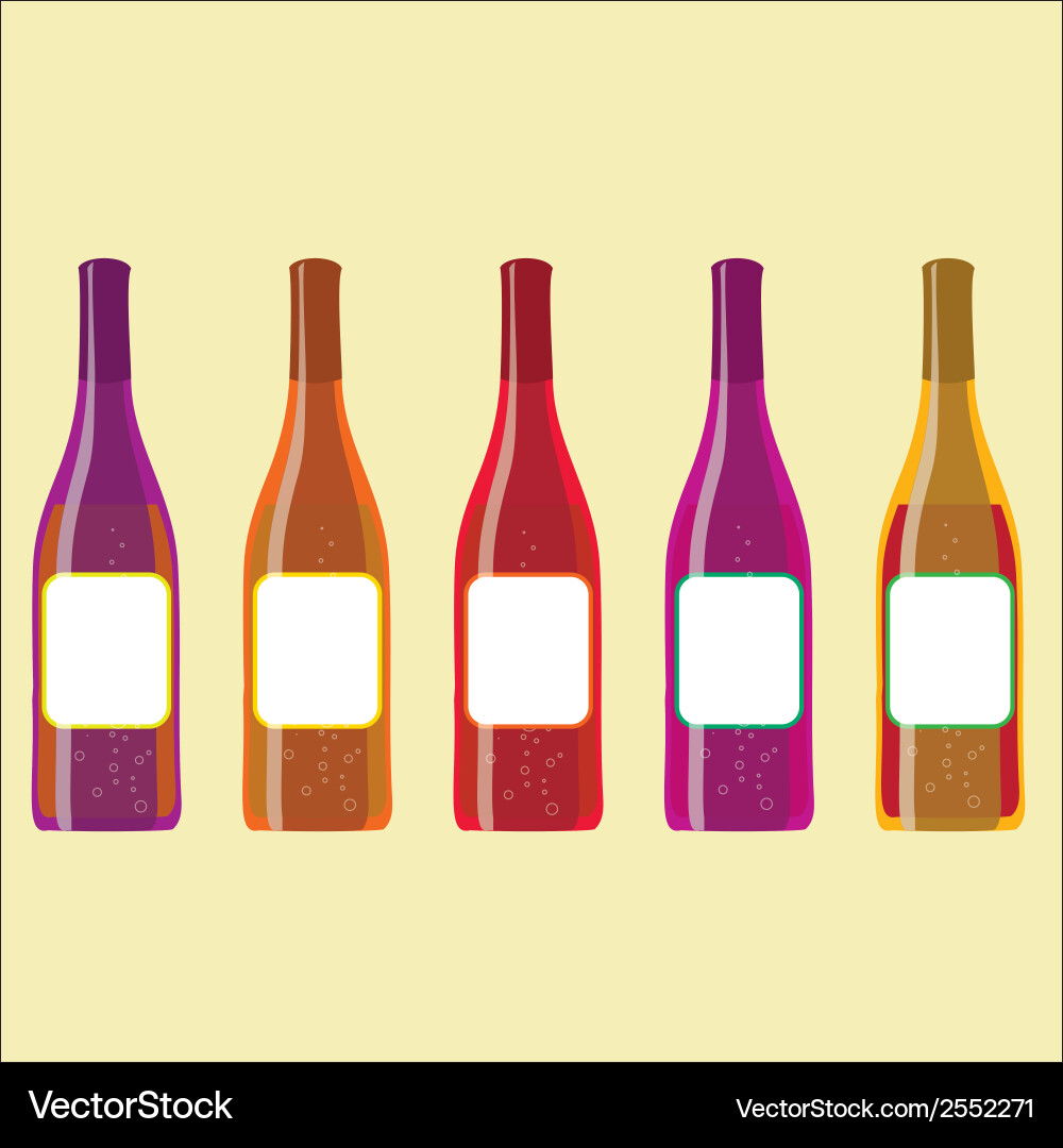 Set of colorful wine bottles with sparkles vector image