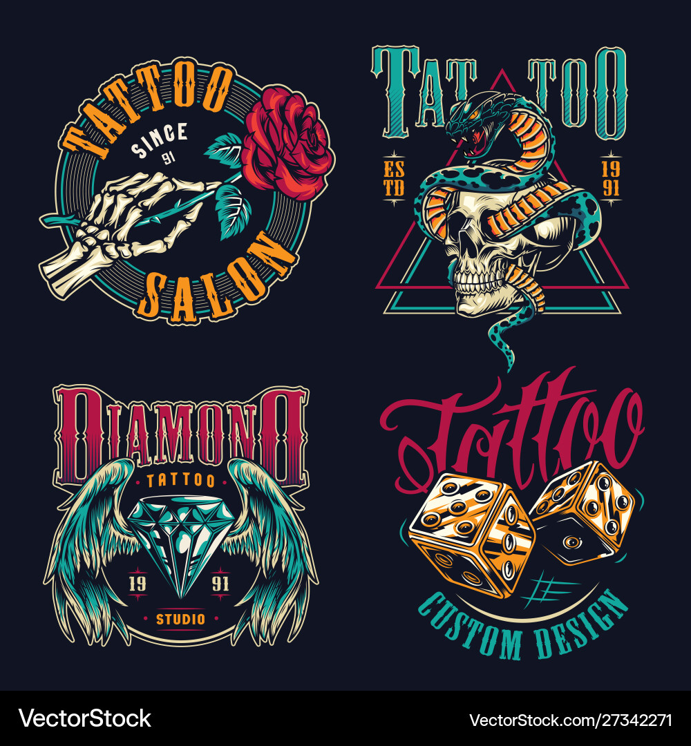 Tattoo Studio Badges - Vintage & Gothic Vector Image
