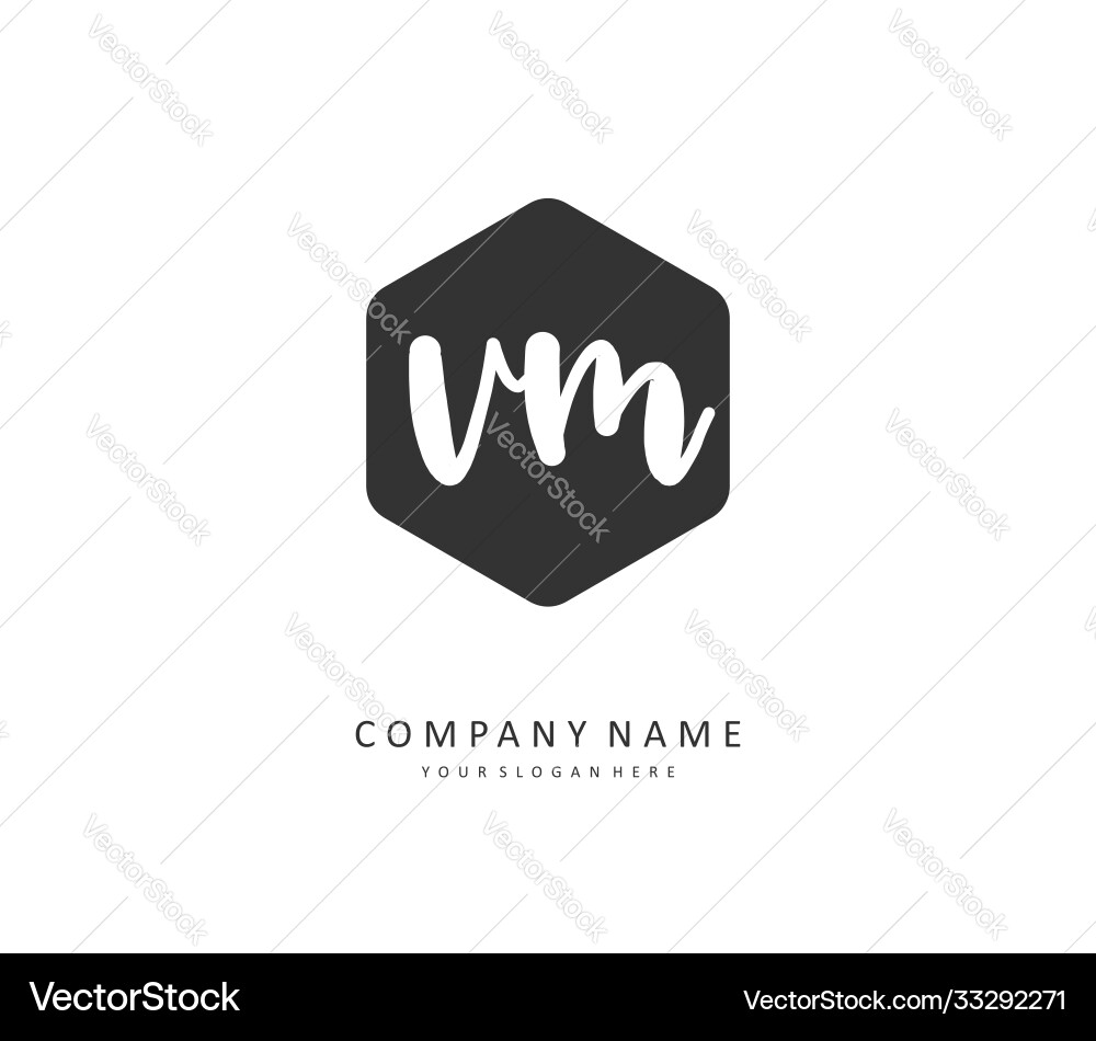 V m vm initial letter handwriting and signature Vector Image
