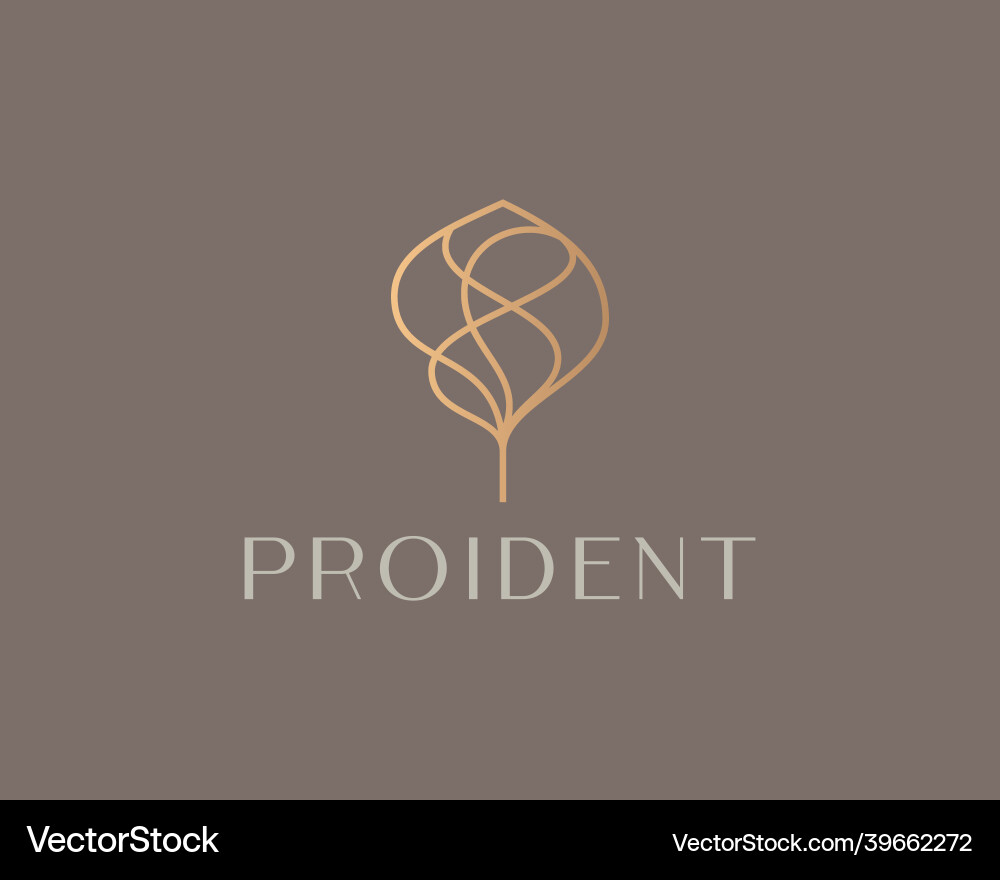 Abstract elegant golden linear tree logo icon Abstract elegant golden linear tree logo icon vector image