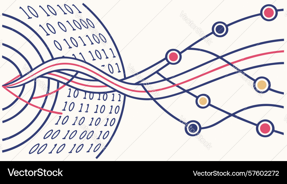 Binary code matrix flowing digital data stream vector image