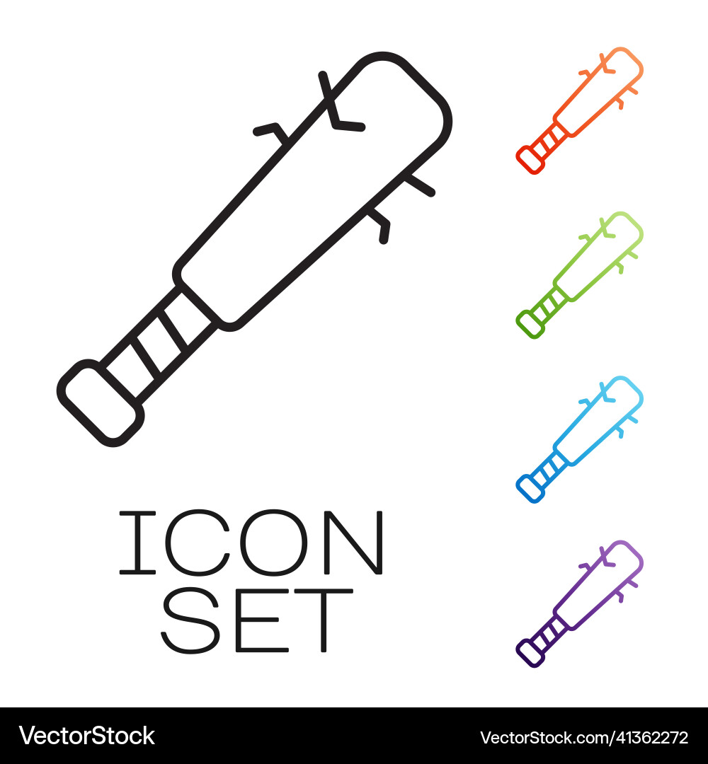 Black line baseball bat with nails icon isolated Black line baseball bat with nails icon isolated vector image