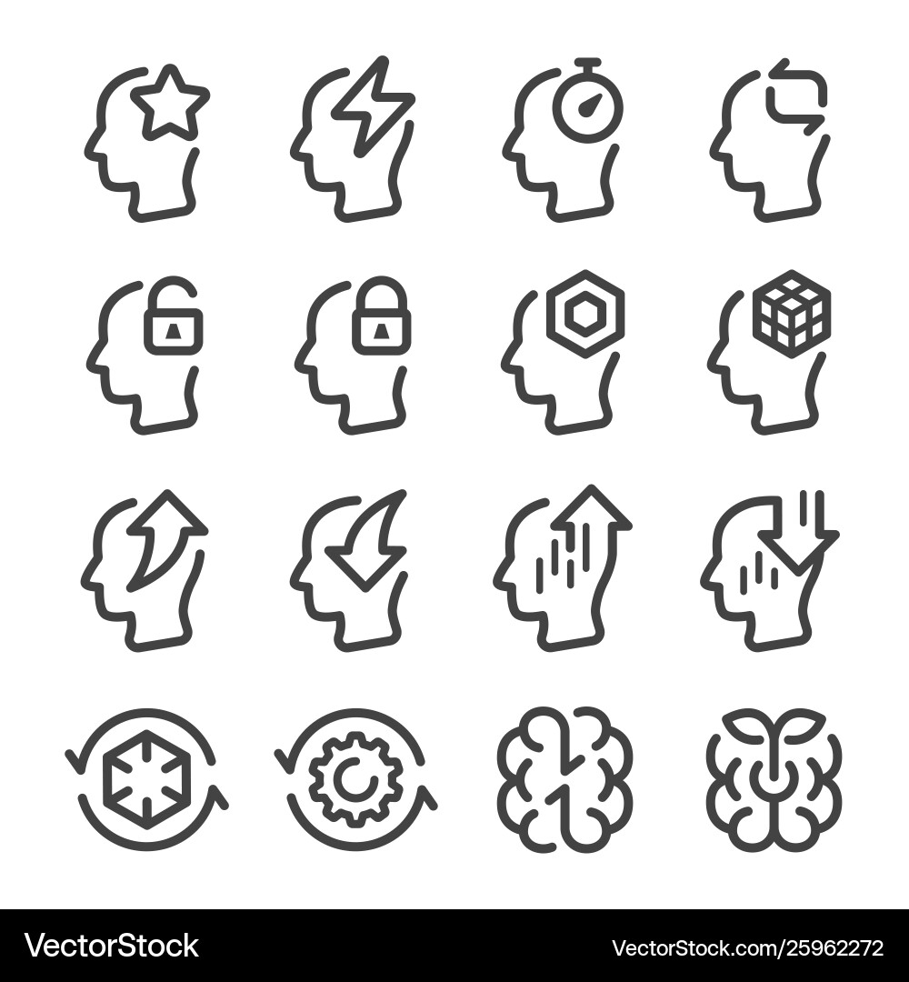 Brain performance line icon set vector image