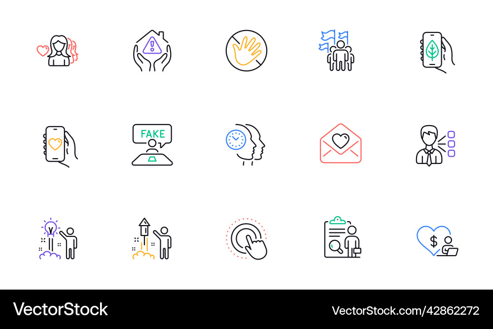 Dating app click hand and third party line icons vector image