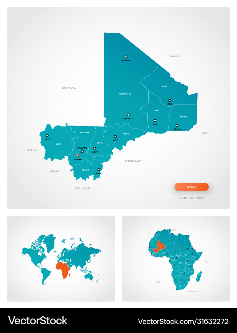 Editable template map mali with marks vector image