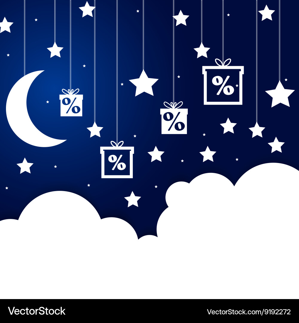 Elements of paper clouds and stars on a string Vector Image